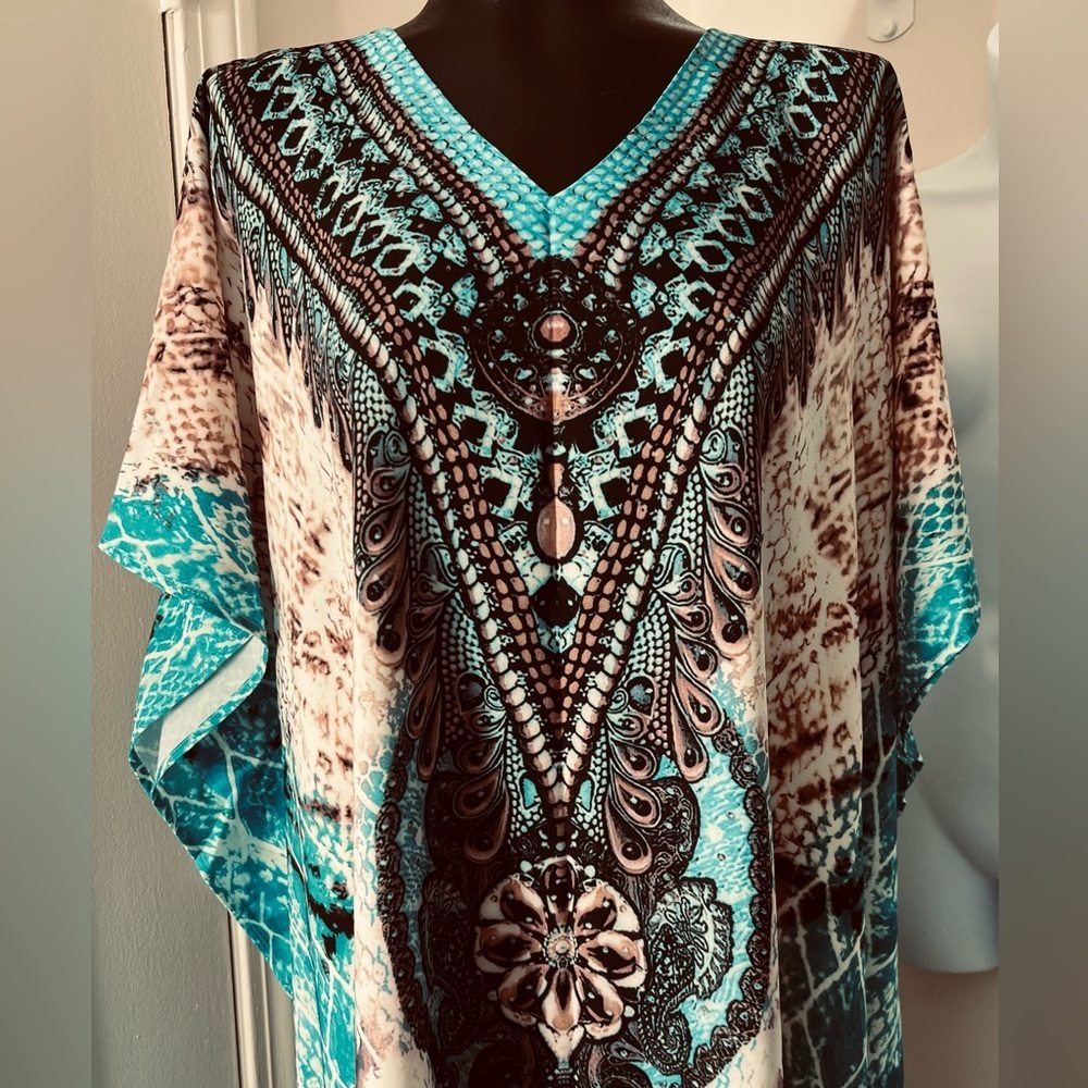 Boho Snake Print Kaftan Cover Up Maxi Dress - Picture 2 of 10